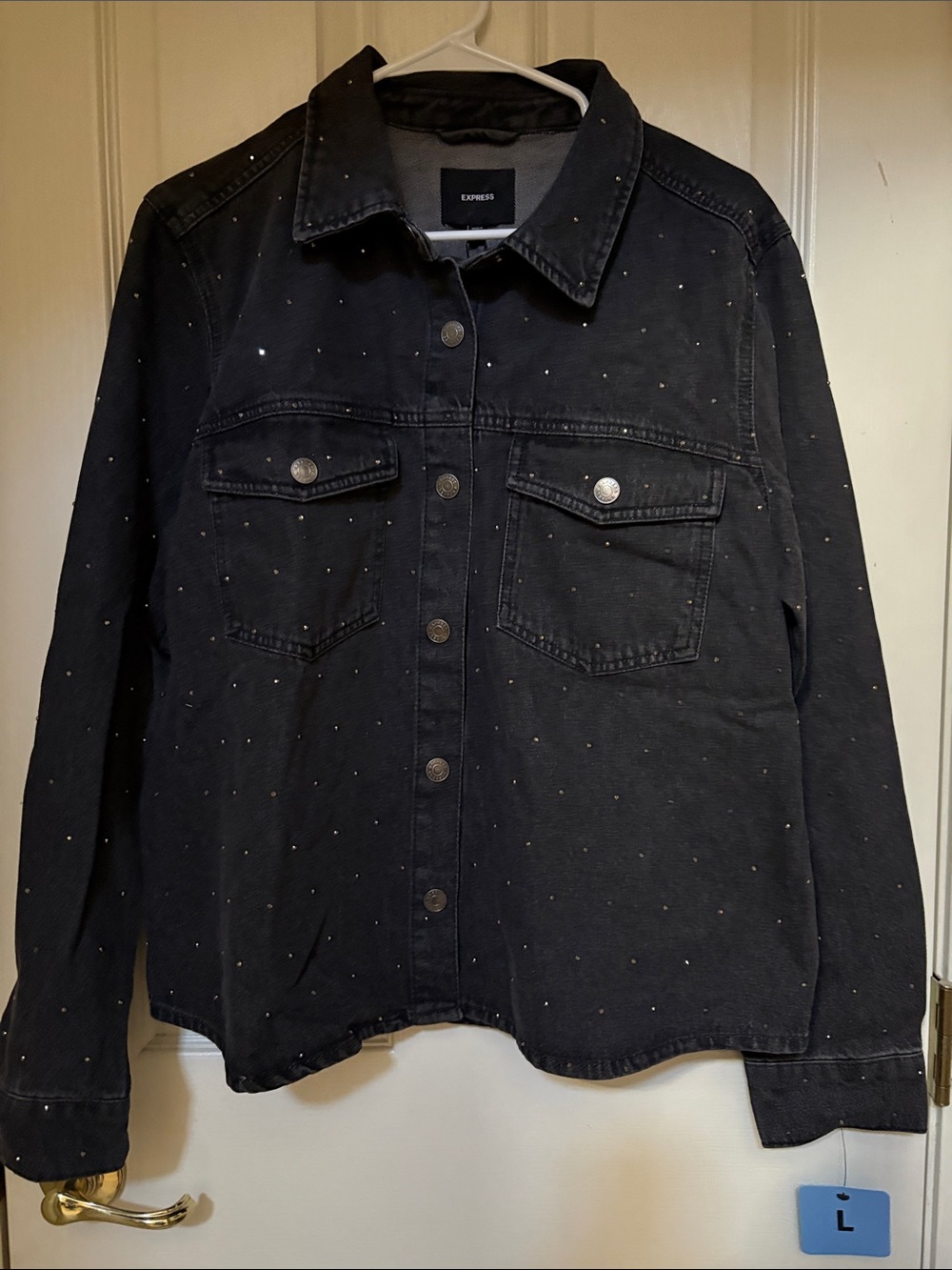 Express Black Studded Denim Jacket with Silver Accents